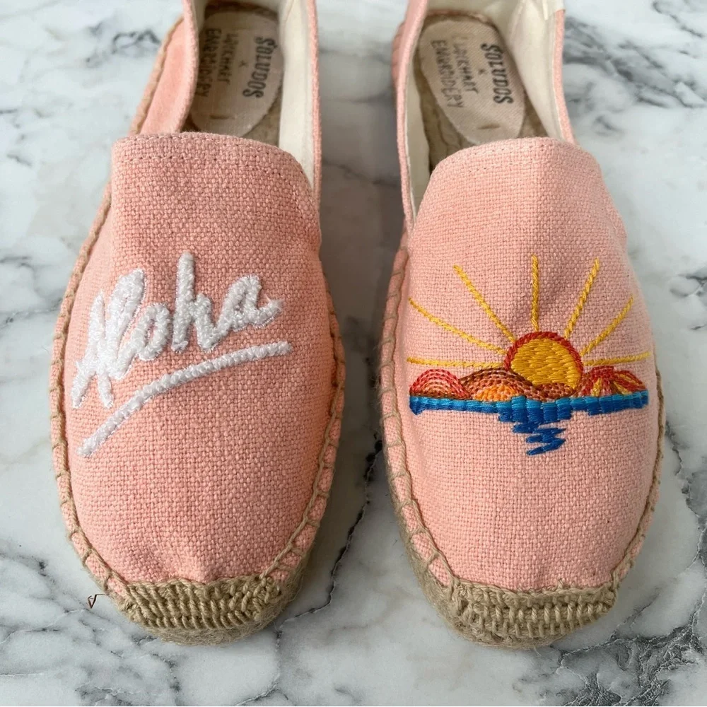 Anthropologie Soludos X Lockhart Embroidered aloha sun espadrille platform 8.5
